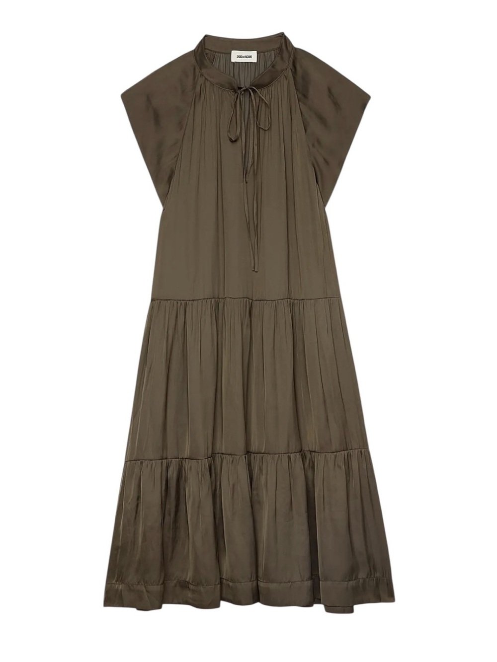 Zadig & Voltaire Rito Satin Babydoll Dress Medium Laurier Olive Green Tiered